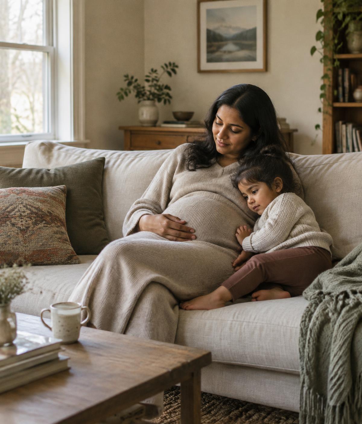 Parent resting with a young child
