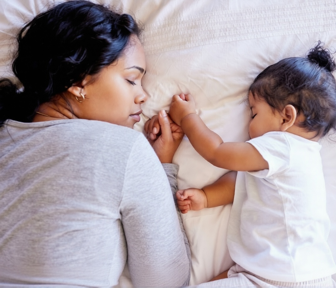 Parent and baby resting together